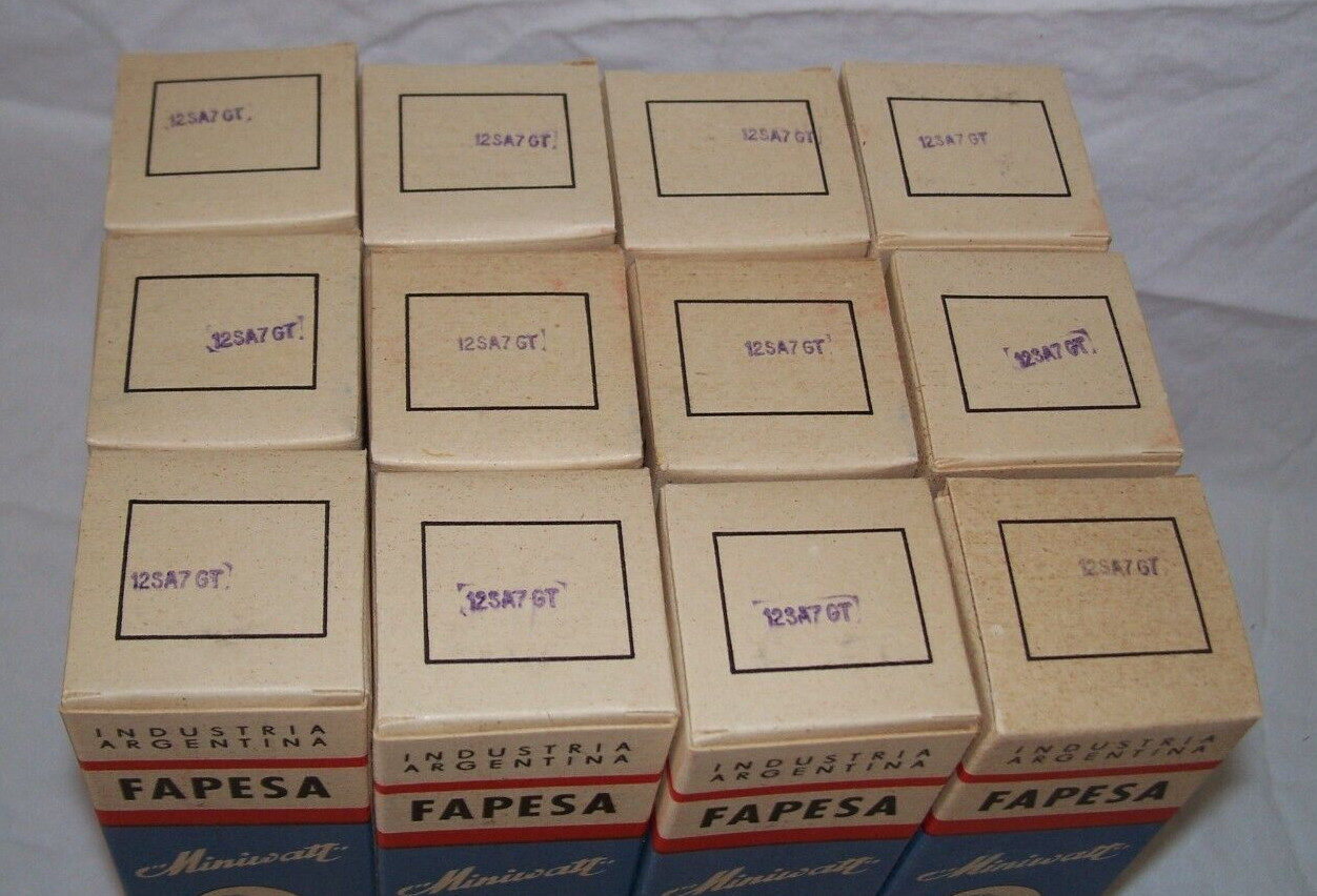NOS FAPESA 12SA7GT tube,original box,tested strong,12SA7,Philips Argentina,radio