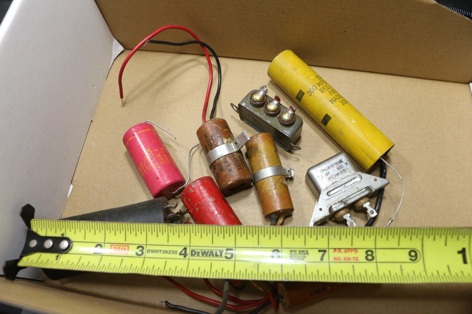 Lot of 9 Vintage Capacitors Can Astron Oil PIO Cornell Paper Aerovox For Parts