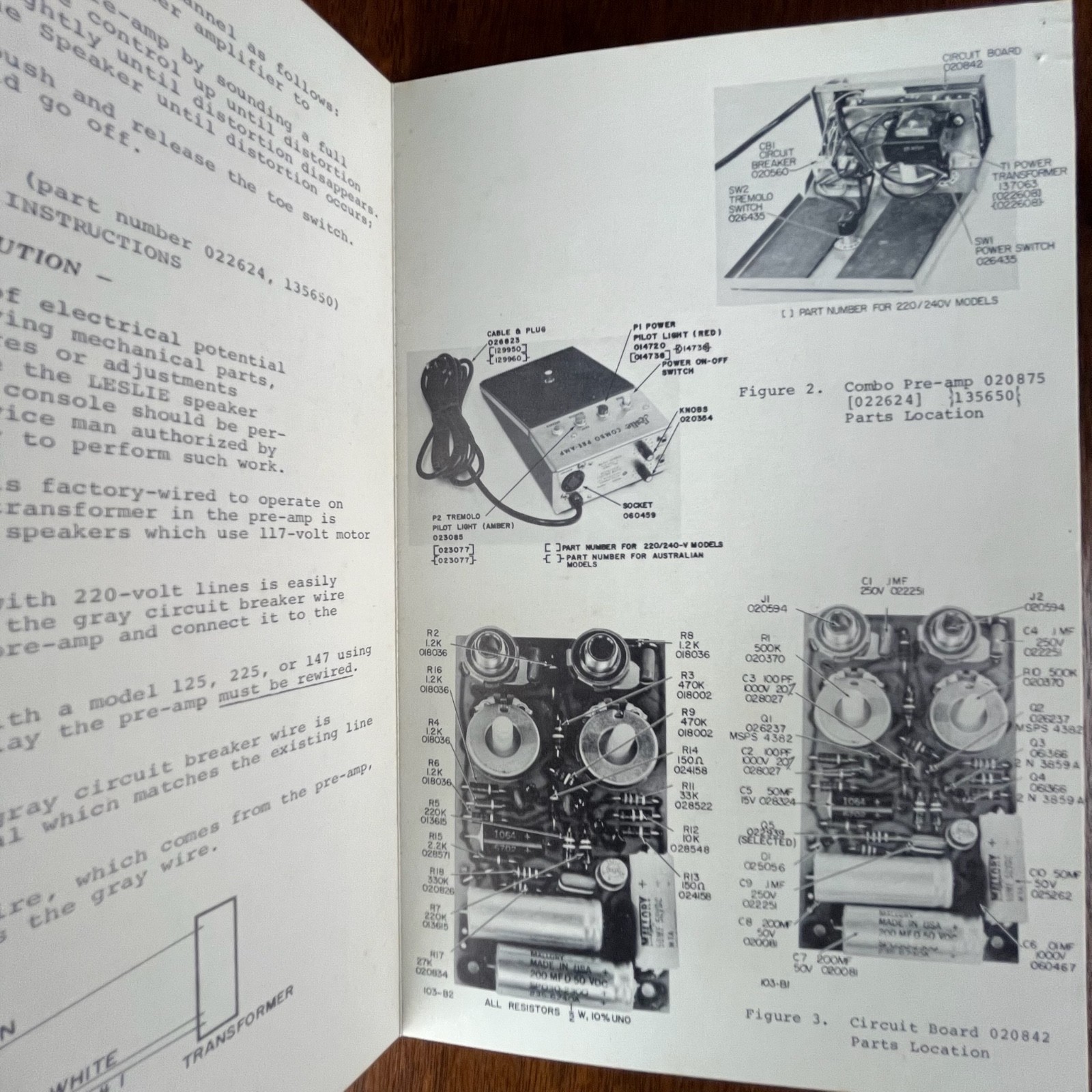 VINTAGE 1970’S LESLIE COMBO PRE-AMP CONNECTOR KIT 7875 INSTALLATION INSTRUCTIONS