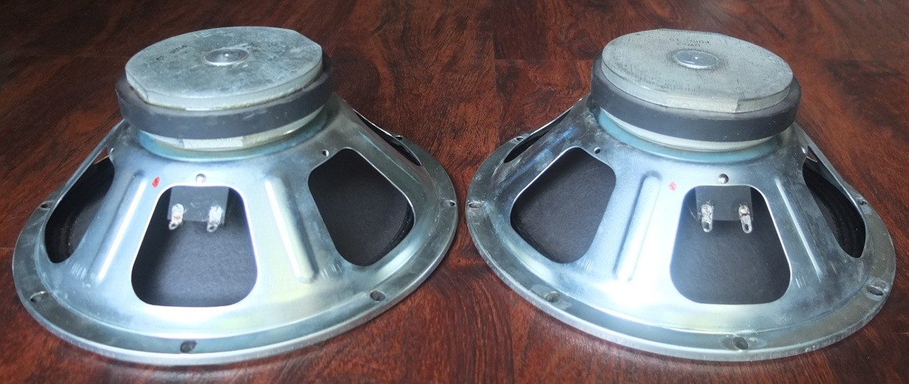 vintage pair 10″ full-range woofers marked DWK3 PURE 10, c.1975—very good cond