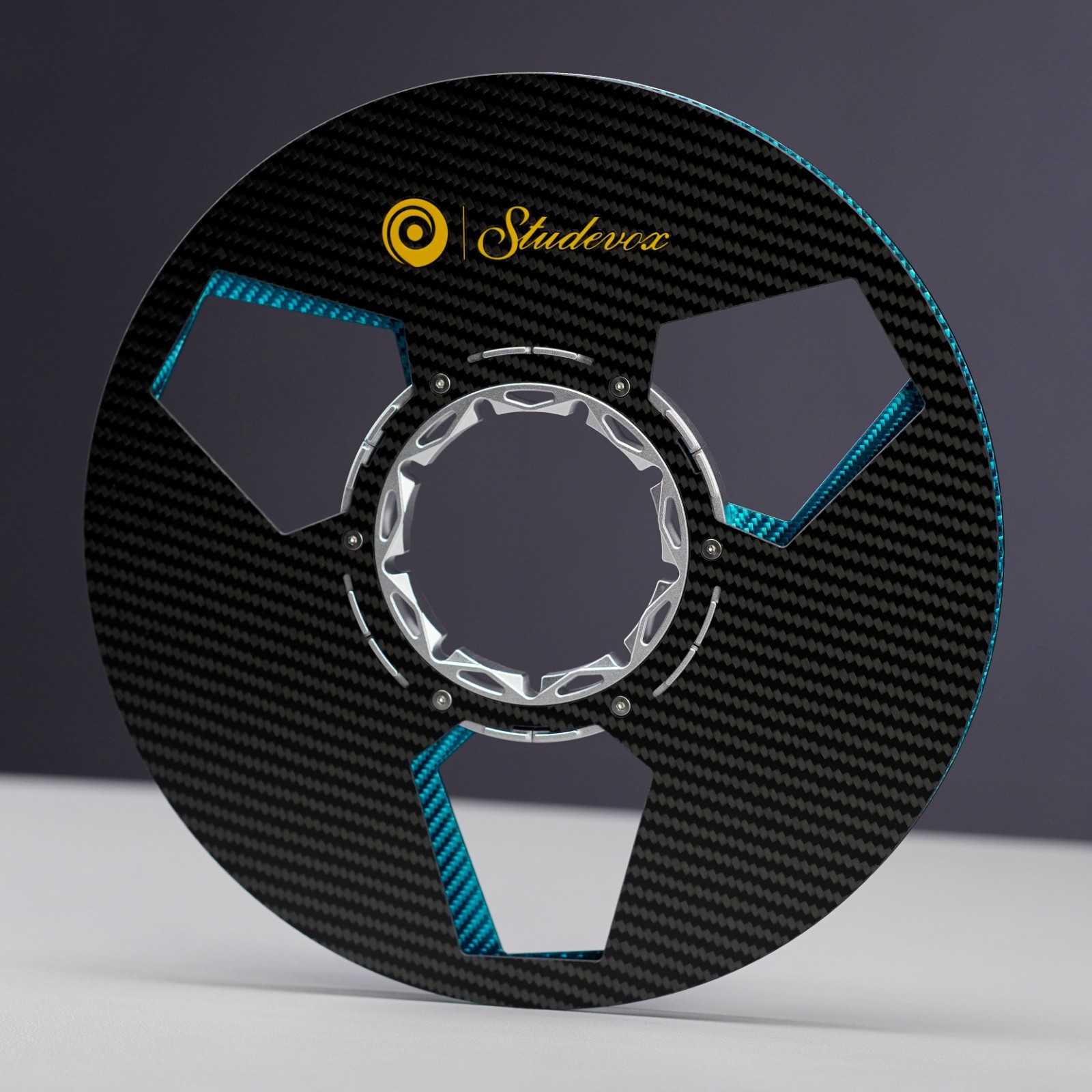 1X Studevox Pro Black/Blue 10.5″ Carbon Fiber 1/4″ Tape Reel For Tape Recorders