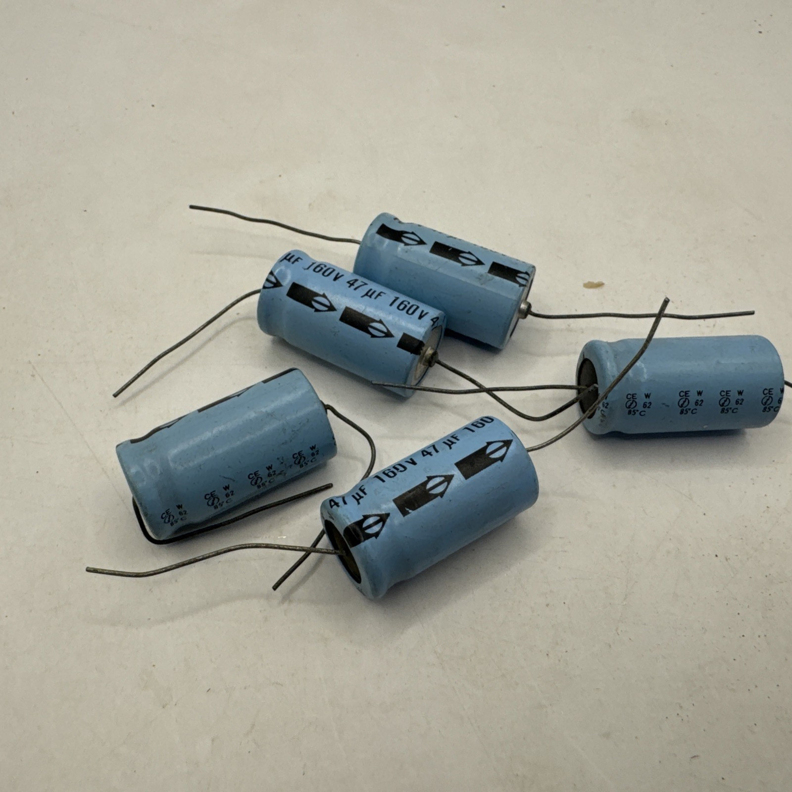 Lot Of 5 Rubycon 160V 47uF Axial Electrolytic Capacitors.