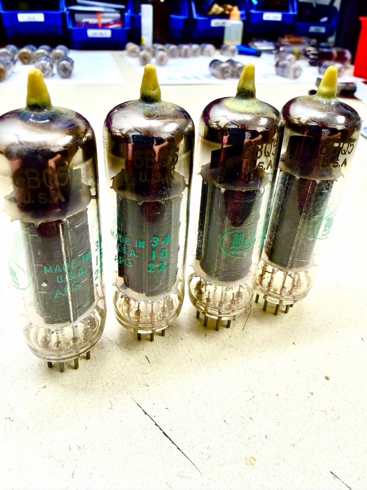 *PREMIUM* Matched Quad (YELLOW TIP) 1963 Raytheon 6BQ5 Tubes Amplitrex Tested