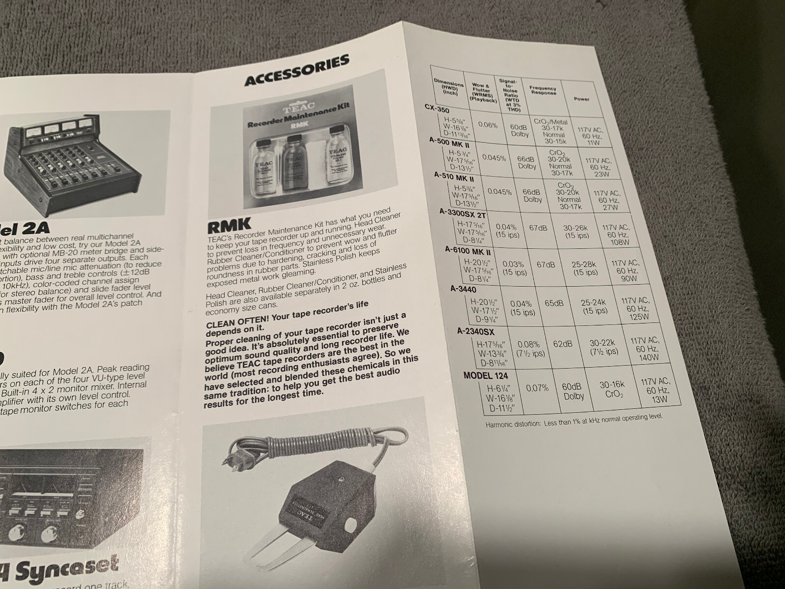 TEAC A-3440 3300SX Etc. Vintage Reel to Reel player Brochure