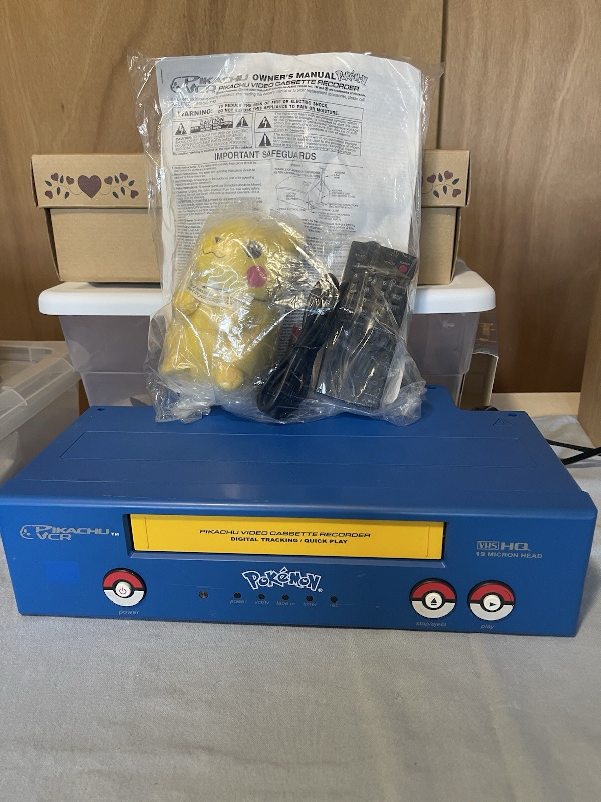 Vintage 2003 Pikachu VCR With Pikachu Remote, Regular Remote And Manual! Rare