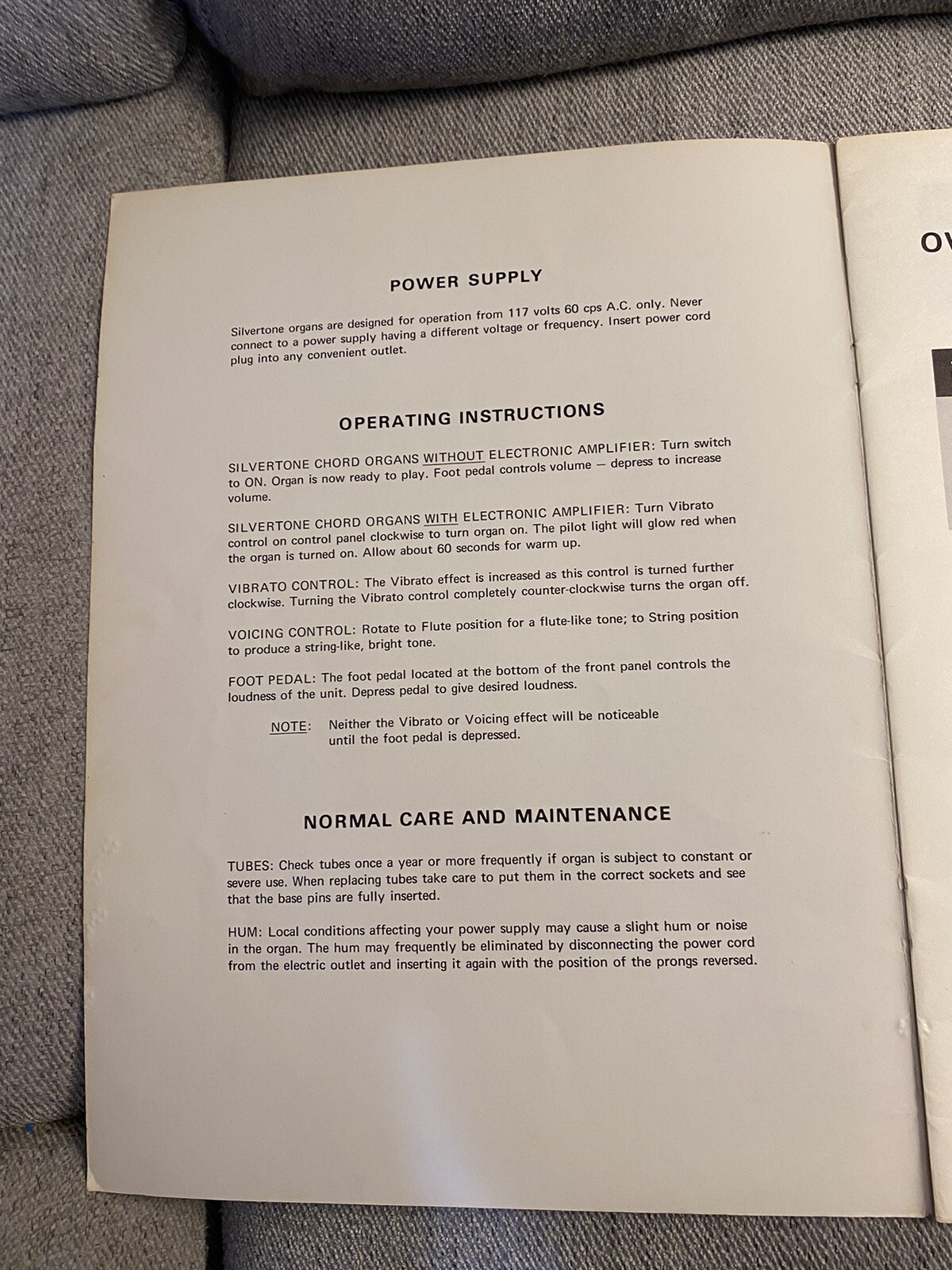 Sears Silvertone Chord Organ Owners Manual For 18, 30, 40 Button Organ 1969