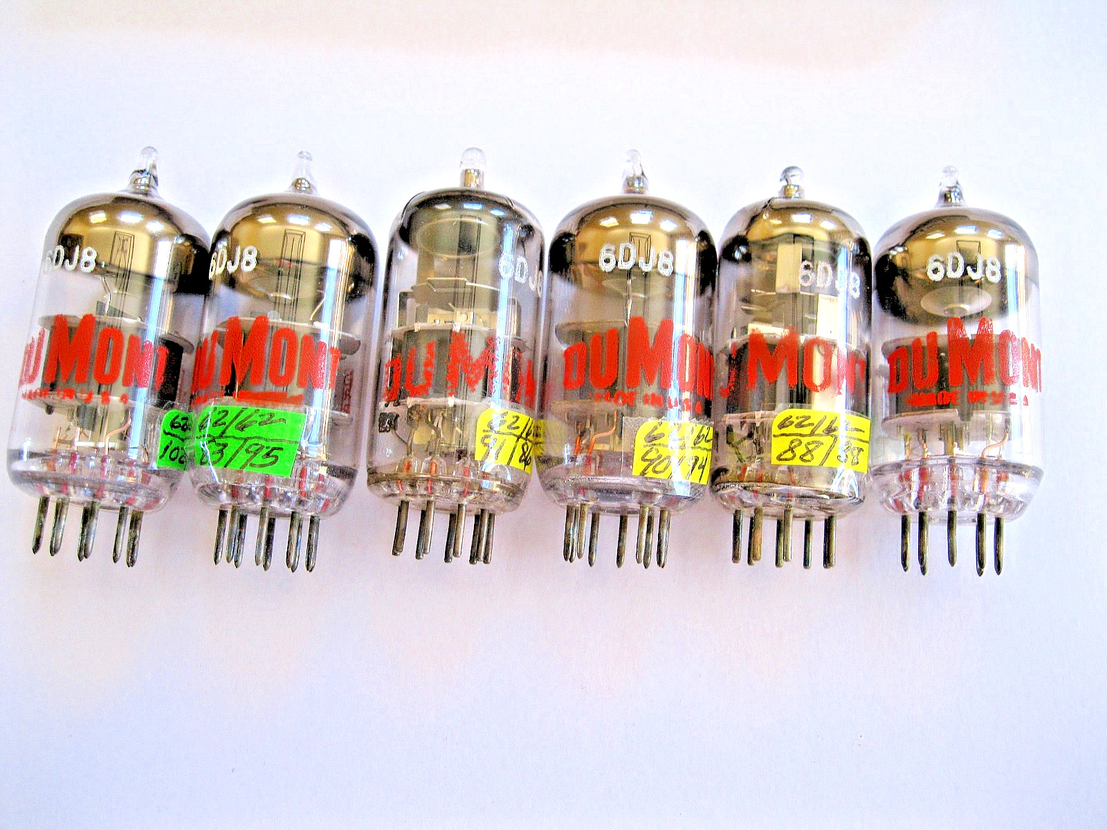 6 DUMONT 6DJ8/ECC88 VACUUM TUBES GRAY PLATE MATCHED DATE TV-7 TESTED READ.