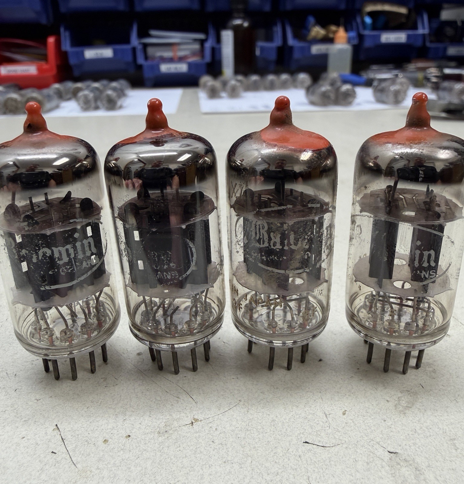 *PREMIUM* Matched Quad (RED TIP) 1963 Raytheon 12AX7A Tubes Amplitrex Tested