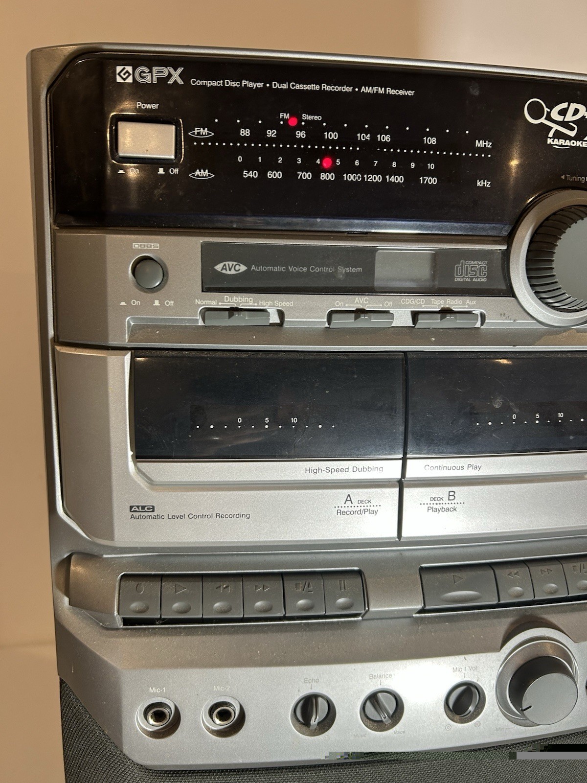 Vintage 2000 GPX Karaoke Tower CD Player Dual Cassette AM/FM Stereo Tested Works