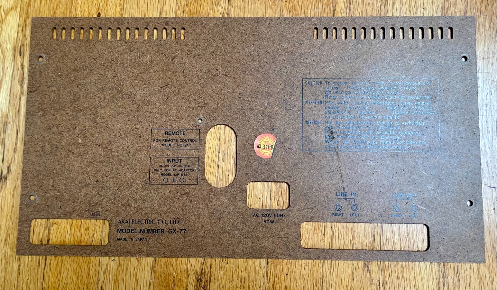 AKAI GX-77 Reel to Reel Back Cover #2