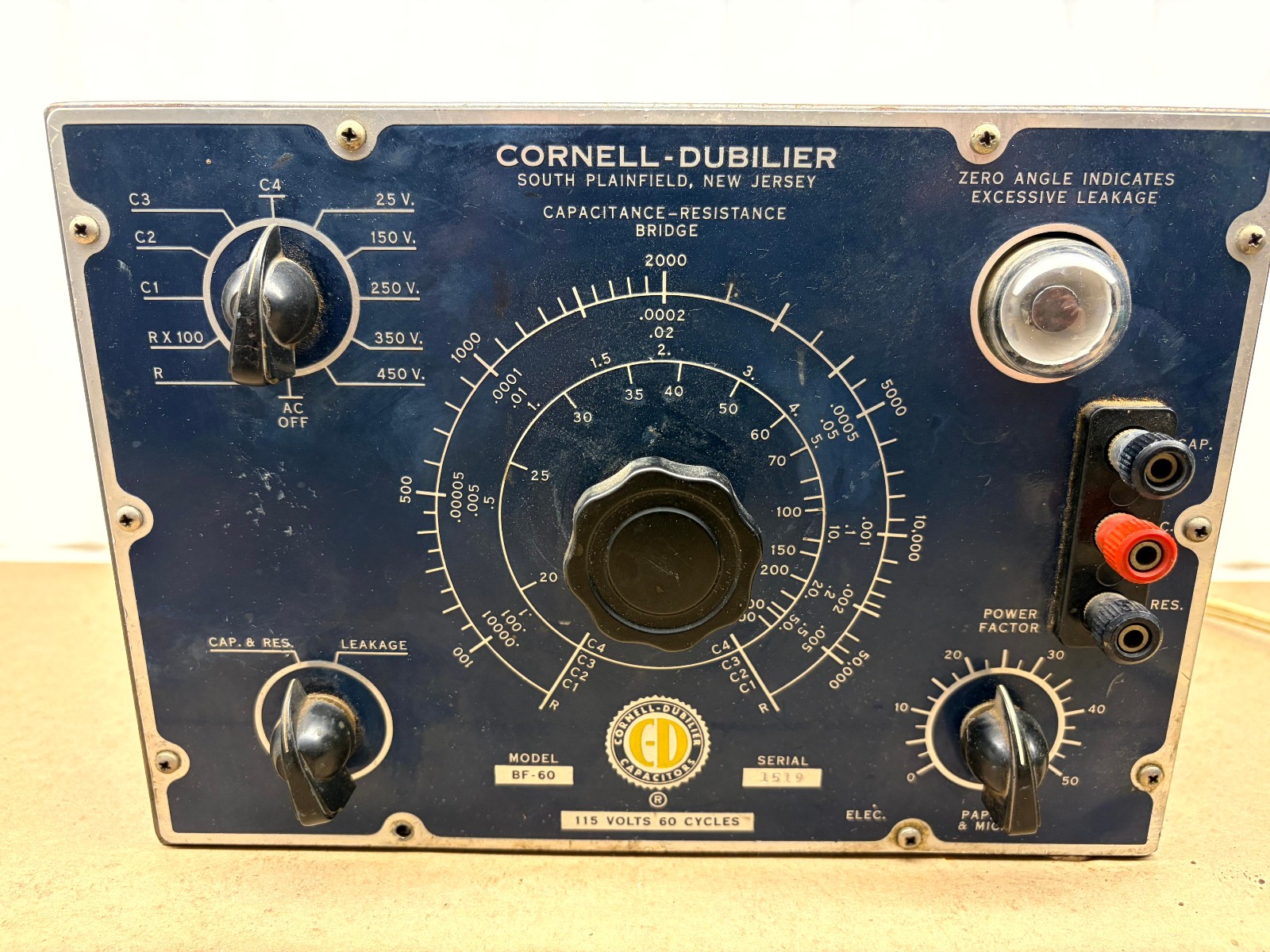 Vintage Cornell-Dubilier BF-60 Cap-Res Bridge TESTED Magic Eye Works Works 450V