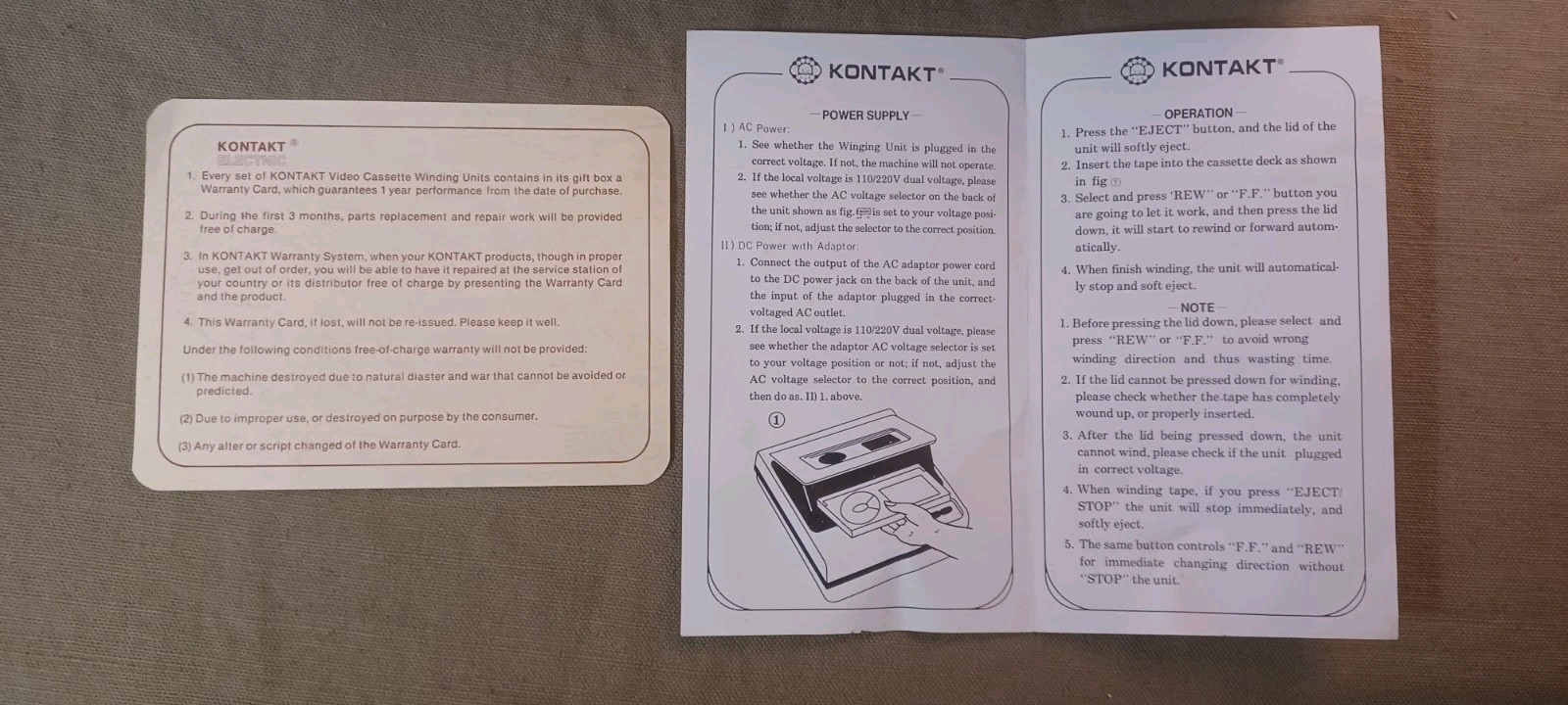 Kontakt K-999 Vintage Video Cassette Forward & Rewind Unit / Rewinder Tested!!!!