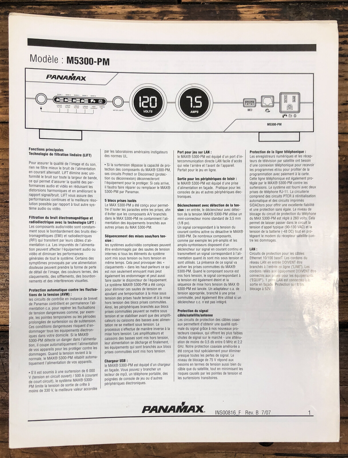 Panamax M5300-PM Power Conditioner Owner / User Manual *Original*