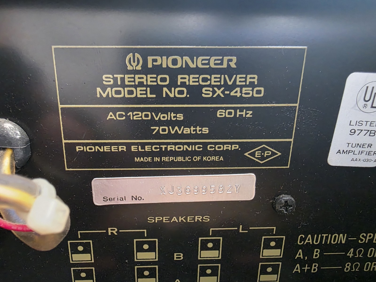 Vtg Pioneer Stereo Receiver Model SX-450 Tested & Works Great – Nice Cond