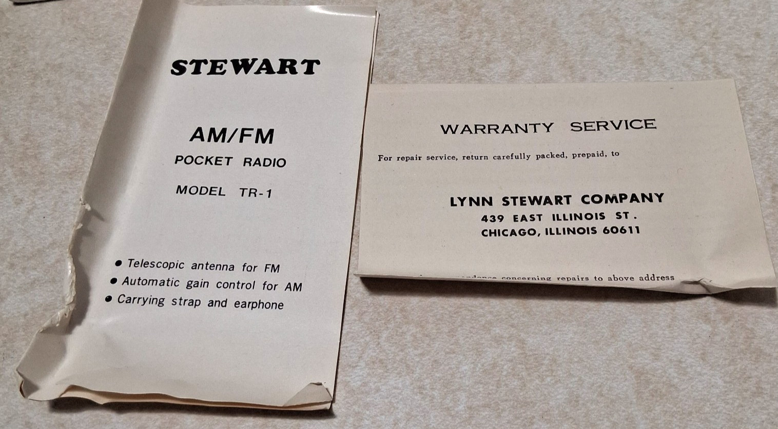 AM FM Portable Radio – Vintage Stewart – TR-1 – Tested – Complete in Retail Box