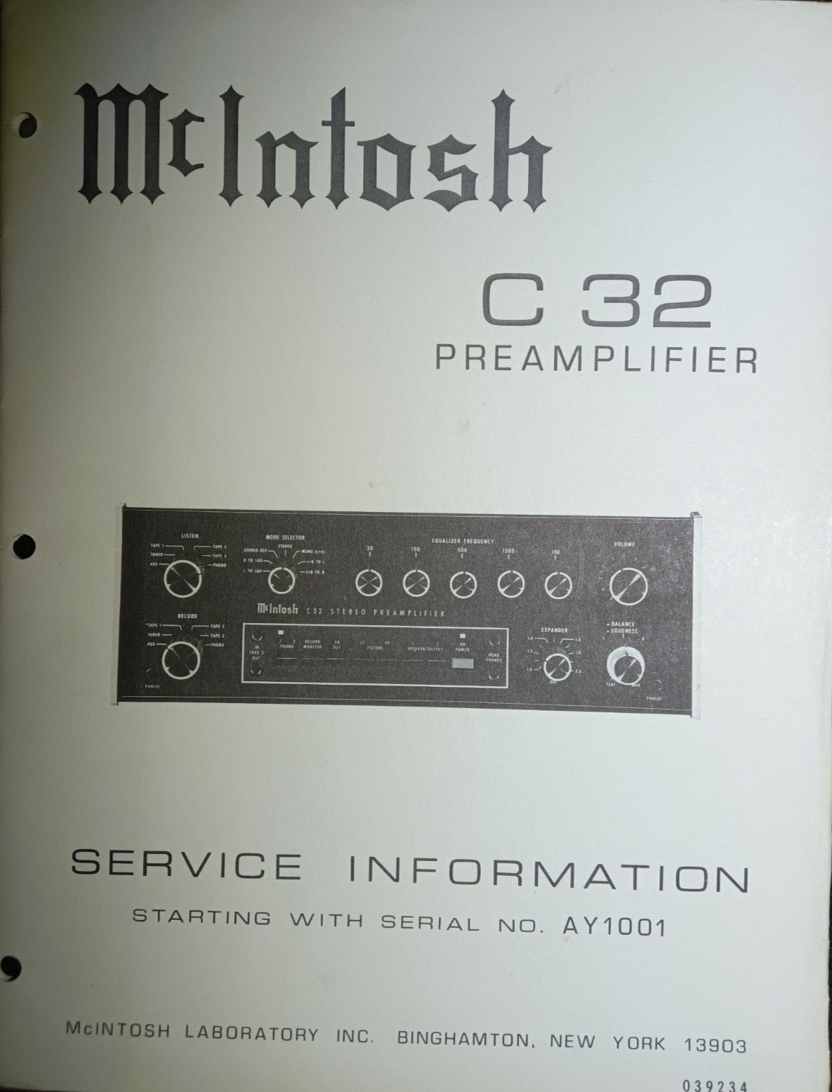 McIntosh C-28 S B No 1 Service Bulletin Turn Off Turn On Pre-Amplifier Photocopy
