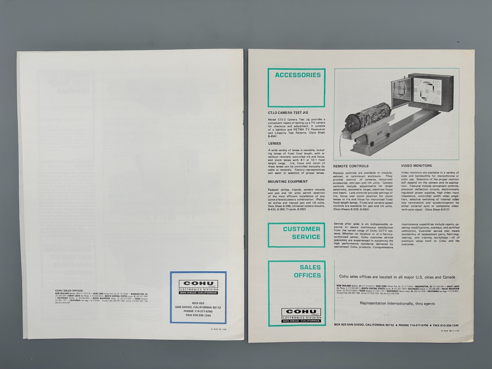 COHU Electronics Division Catalogs 1974 Broadcast + Closed Circuit TV Lot of 2!