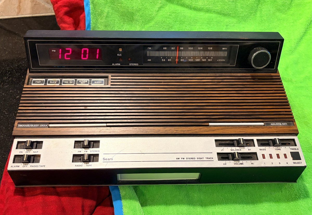 Vintage 1970s Sears Clock Radio w 8-Track Tape Player Model # 317.23450 050