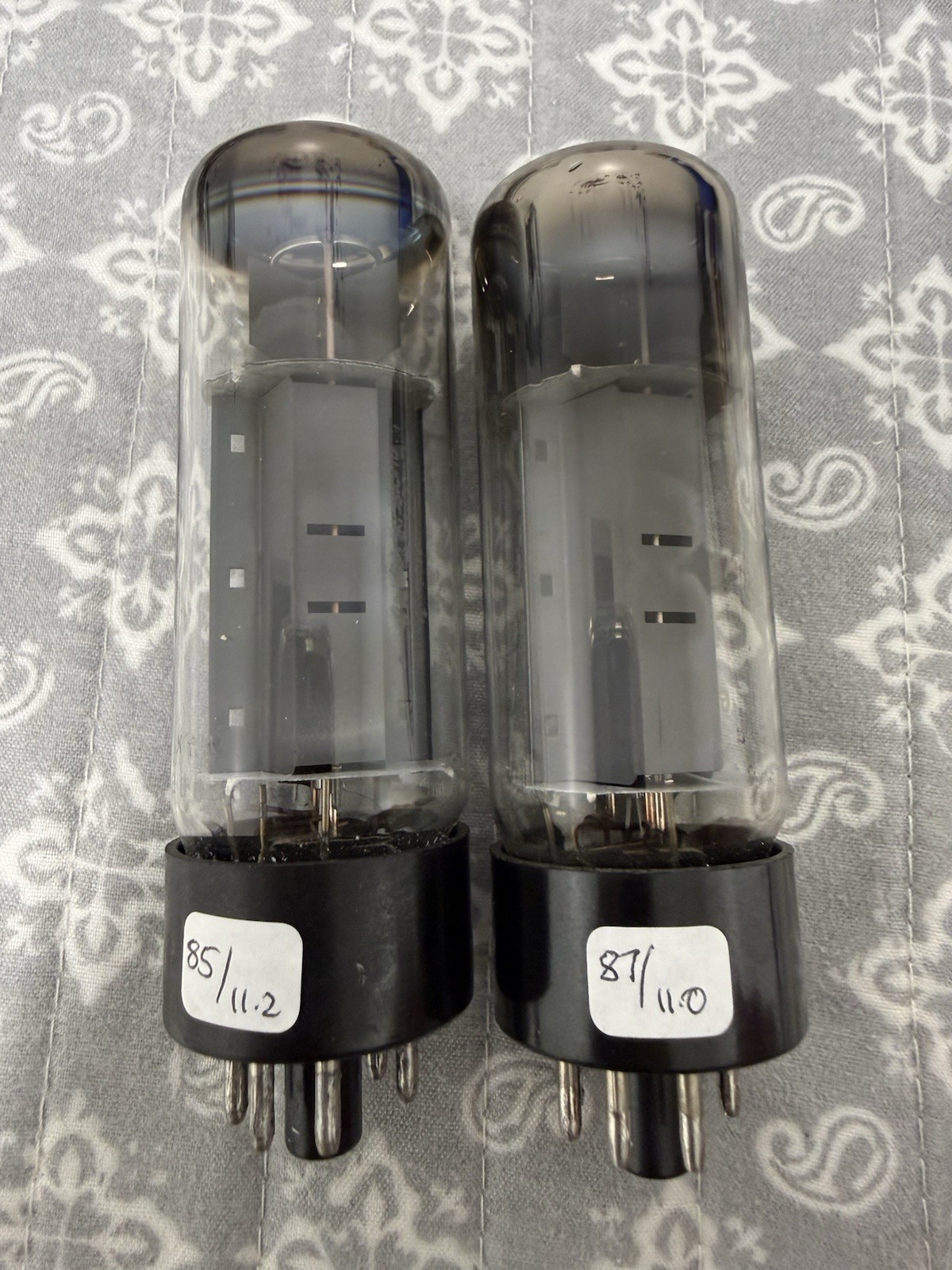Mullard EL34 6CA7 xf4 Black Base O Getter Nos Testing Values Matched Pair