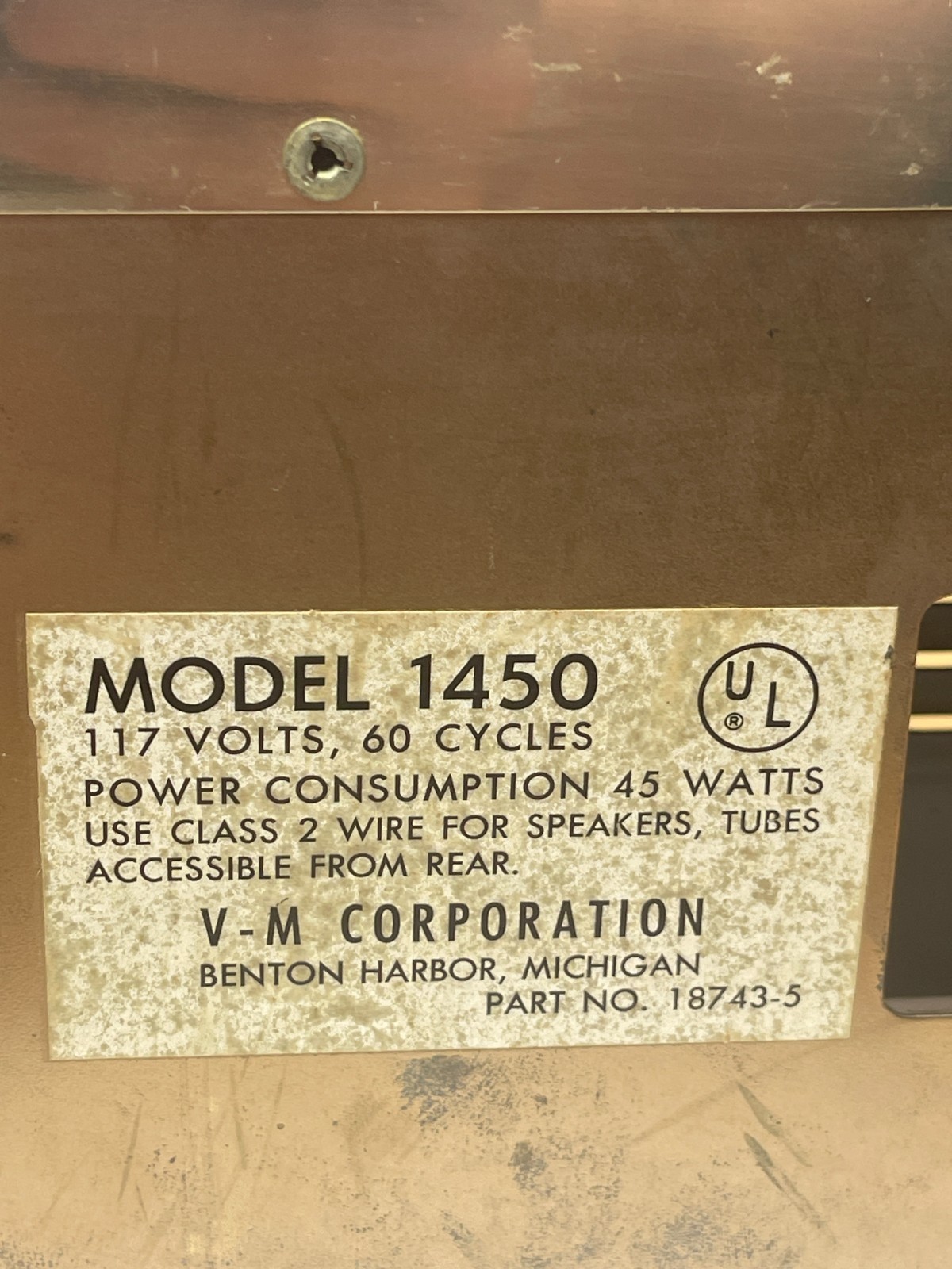 Vintage V-M Voice of Music 1450 Tube Mono Amplifier Powers On Phono Mic EL84