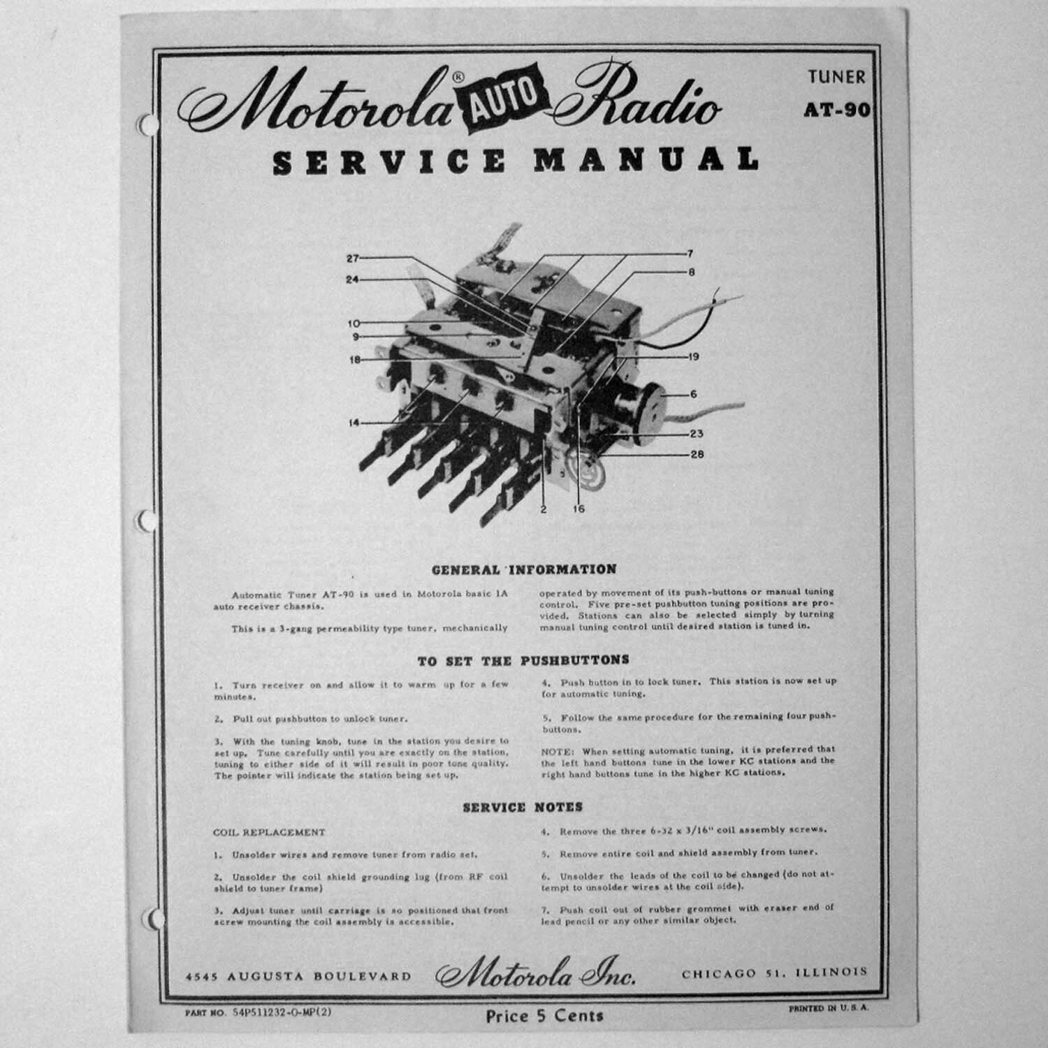 Motorola ® Model AT-90 Auto Radio Tuner Service Manual © 1949