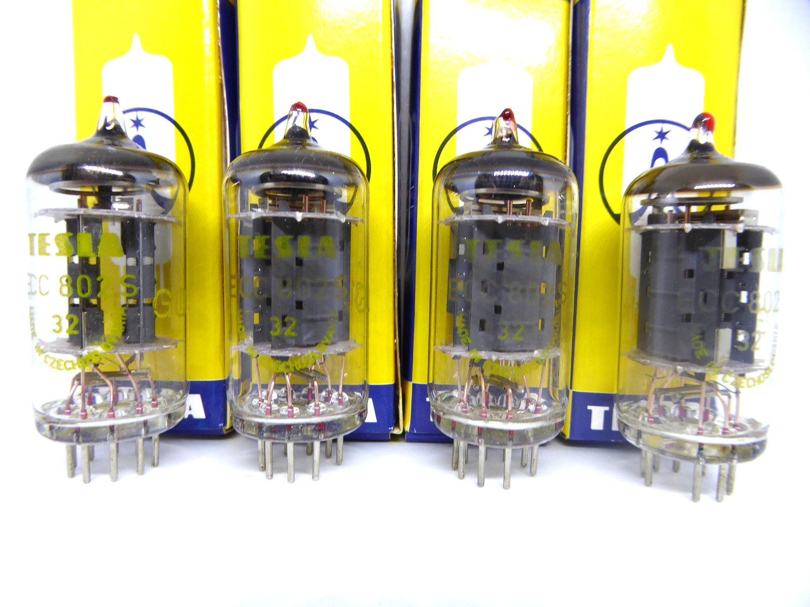 4x (QUAD!) TESLA ECC802S (12AU7WA E82CC B329) lk. Telefunken 100%, 1973, NOS 2