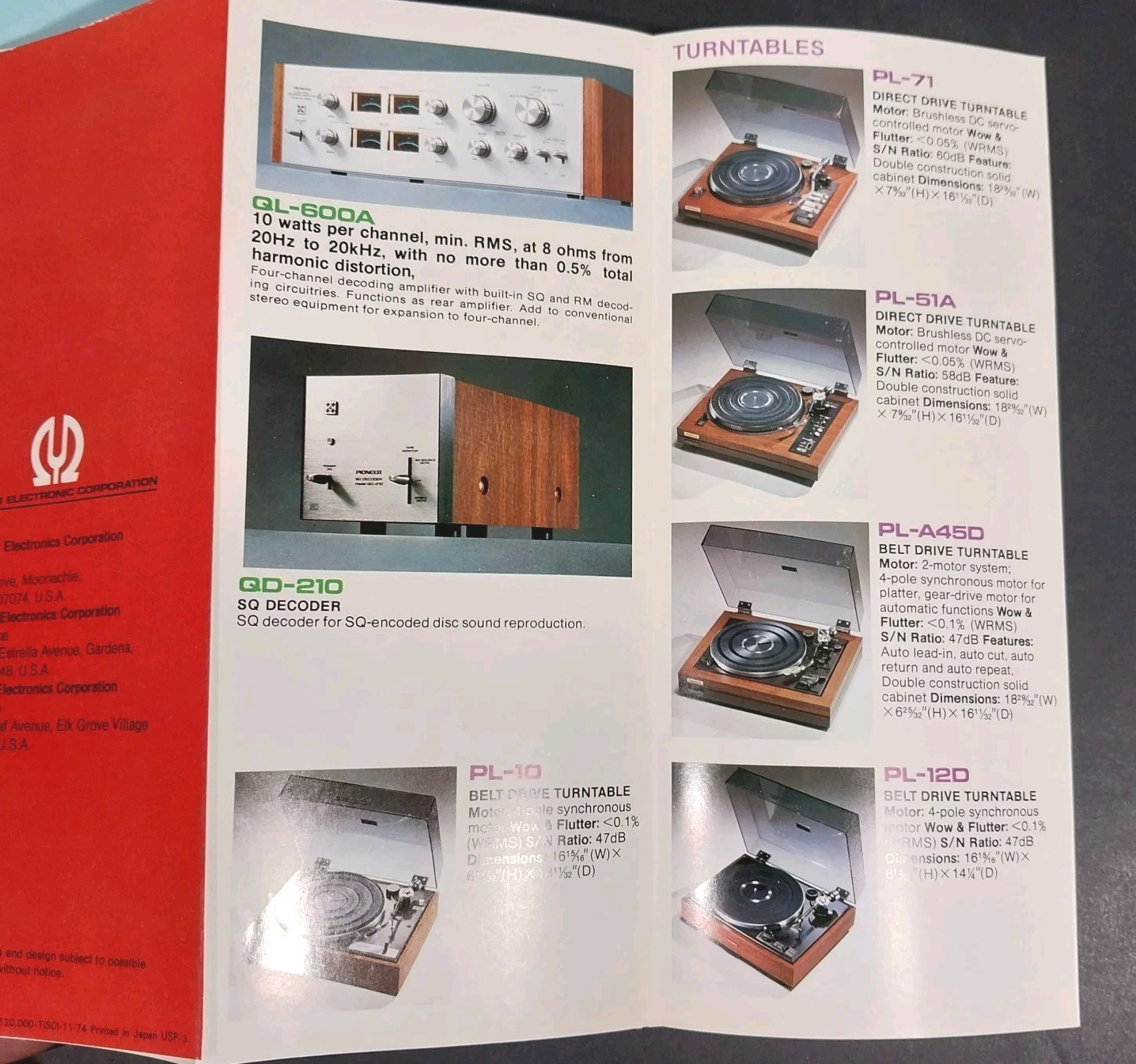 Pioneer Vintage Hi-Fi Catalog Lot 1974 & 1976 SX-1010 SPEC Burstein Applebee