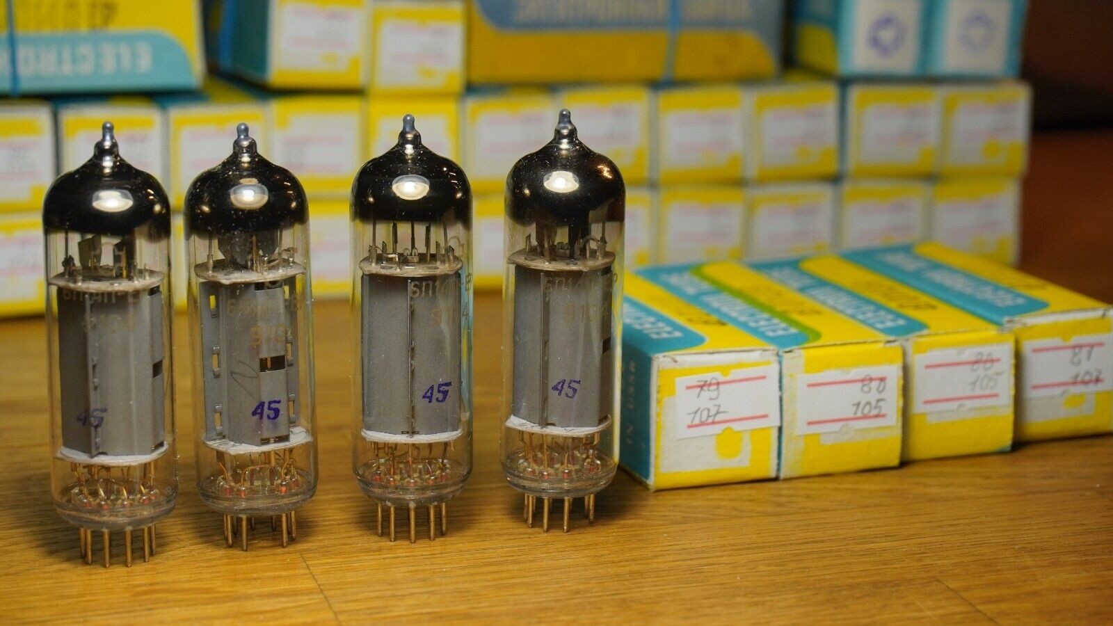 Tube 6P14P-ER (EL84, 6BQ5) ONE BATCH matched QUAD 1% EXPORT NOS NIB 4Pcs