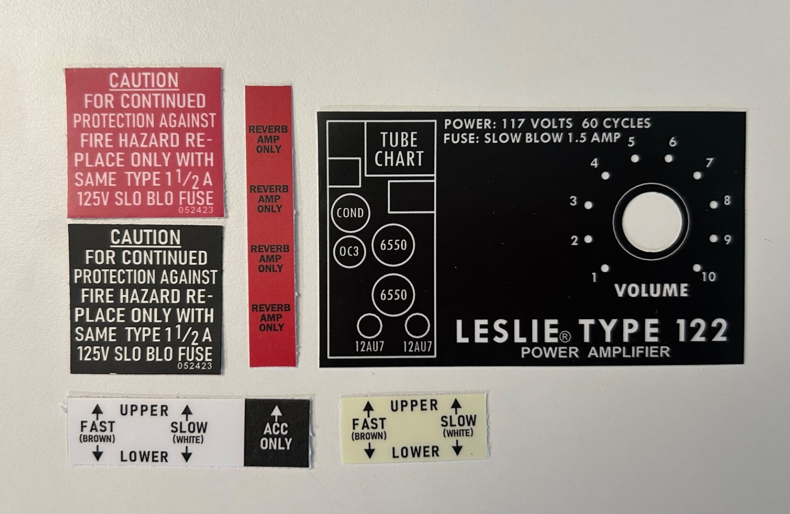 Leslie Speaker 122 amp COMPLETE vinyl label kit (117V type) FREE SHIPPING