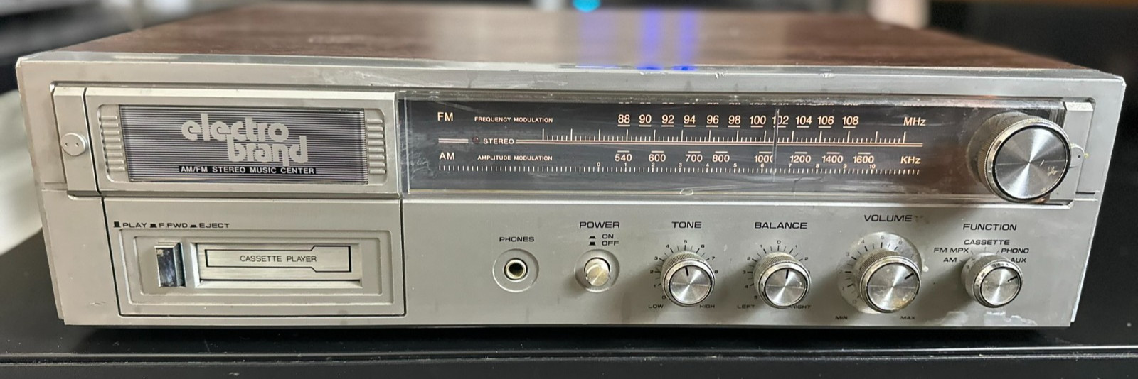 Electro Brand 7543 Stereo Receiver Cassette Player AM FM Vintage Woodgrain
