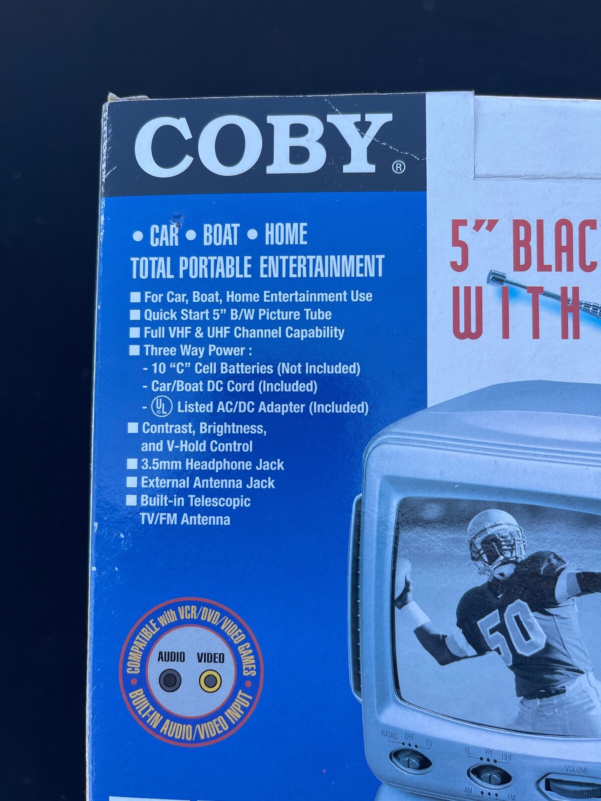 COBY CX-TV1 NOS 5″ B&W TV W/ AM/FM Radio
