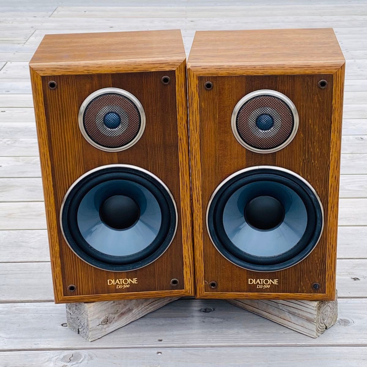 Diatone DS-500 2-Way Bookshelf Speakers Pair Wood Finished Tested Audio Stereo