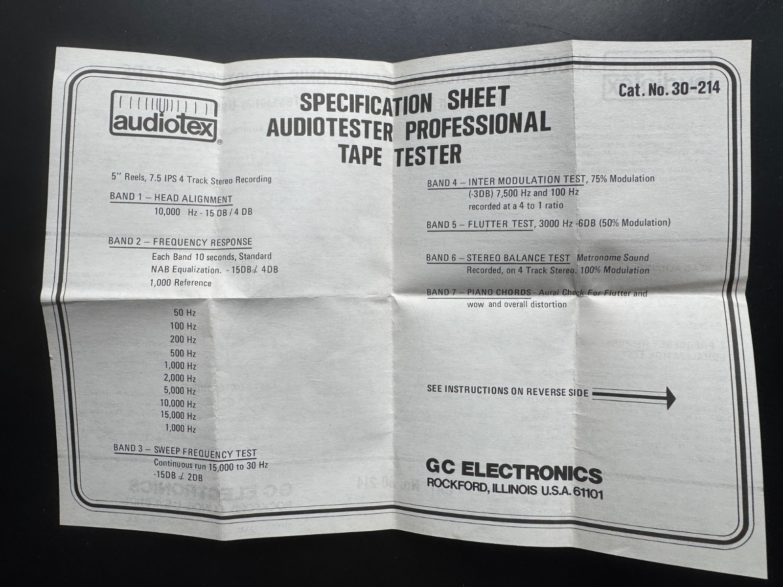 VINTAGE AUDIOTESTER REEL TAPE – Stereo & Mono Testing – Audiotex 30-214 NIB NOS