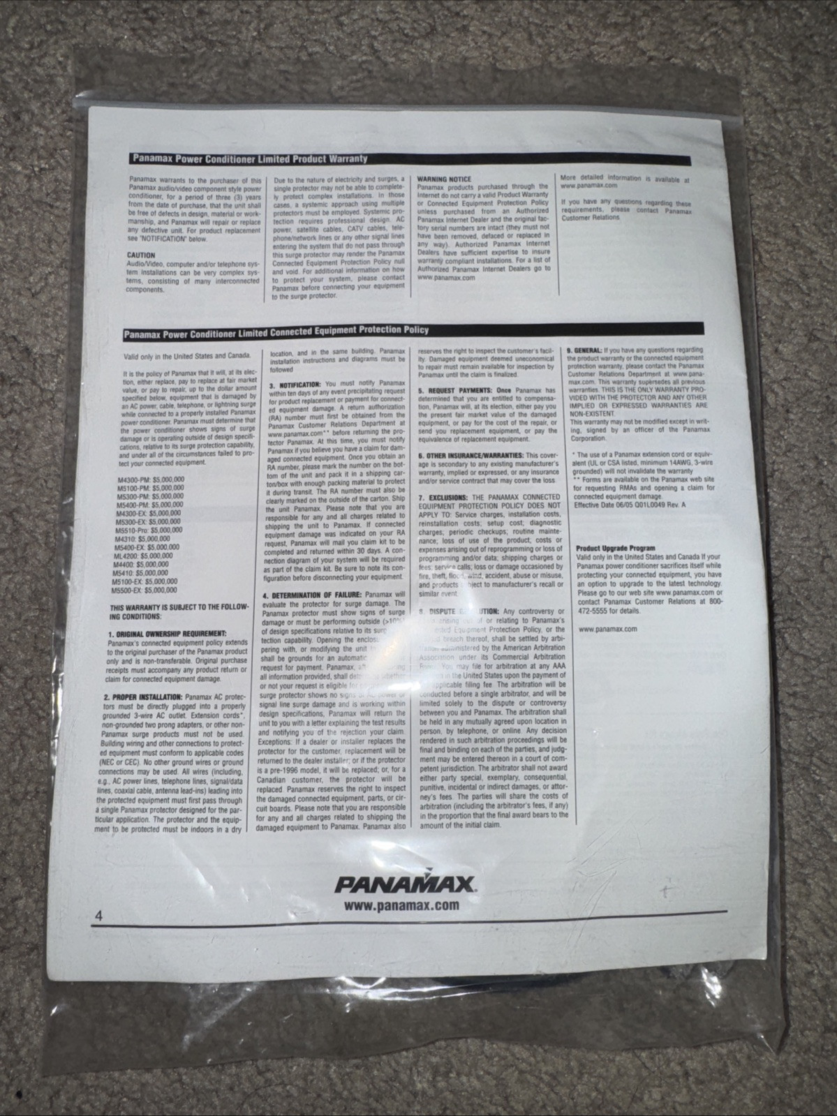 Panamax M5300-PM Power Conditioner Owner / User Manual *Original*