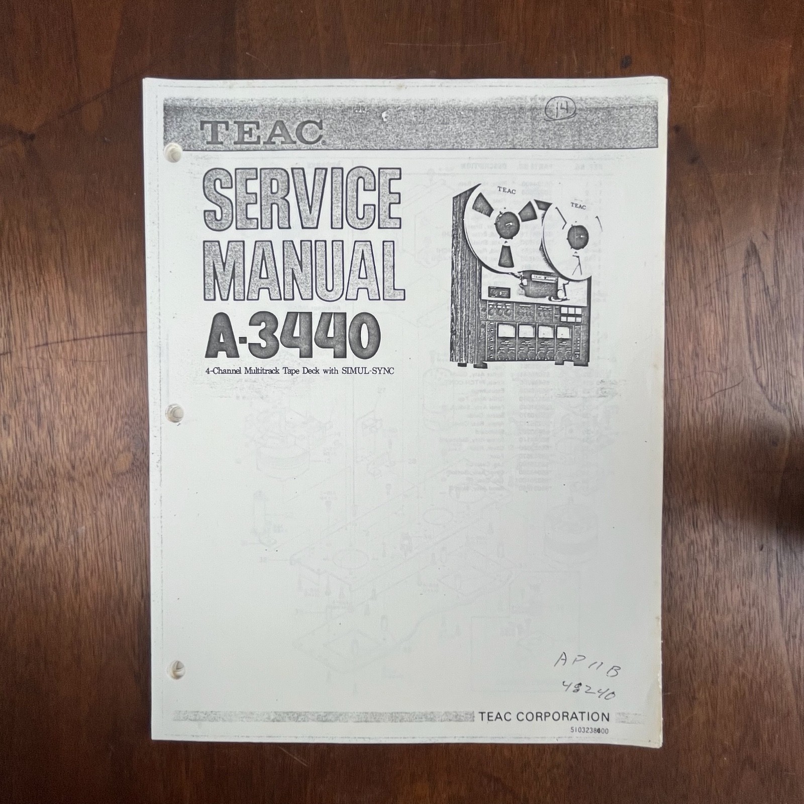 VINTAGE TEAC A-3440 4-CH MULTITRACK TAPE DECK WITH SIMUL-SYNC SERVICE MANUAL