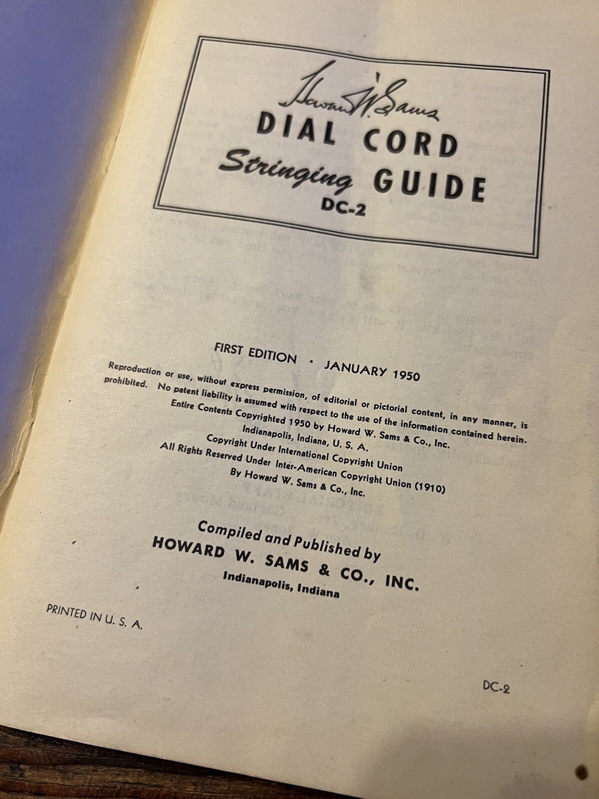 Vintage 1950 Sam’s Dial Cord Stringing Guide Booklet DC-2
