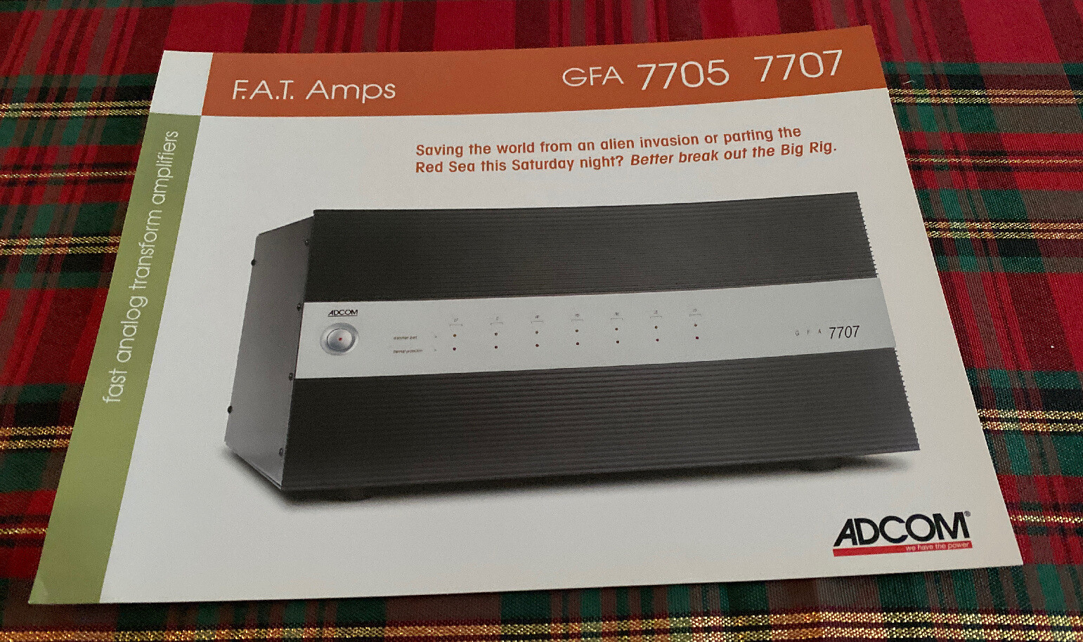 ADCOM GFA-7705 GFA-7707 F.A.T. AMPS ORIGINAL PRODUCT LEAFLET SALES AD M918x
