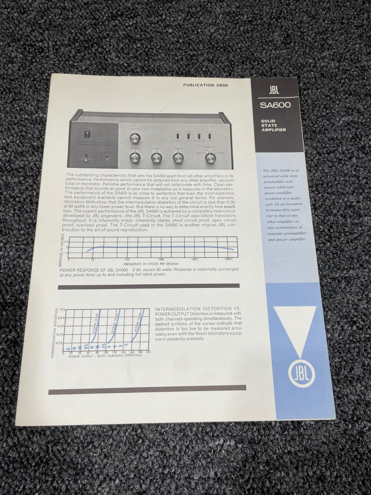 JBL SA-600 Performance & Operation Manual, Brochure Publication, Schematic, More