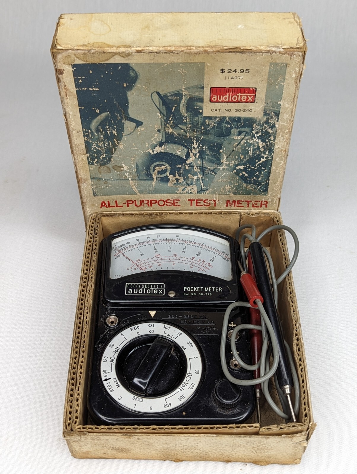 Vintage Audiotex All Purpose Test Pocket Meter 30-240 w/ Probes Japan – Untested
