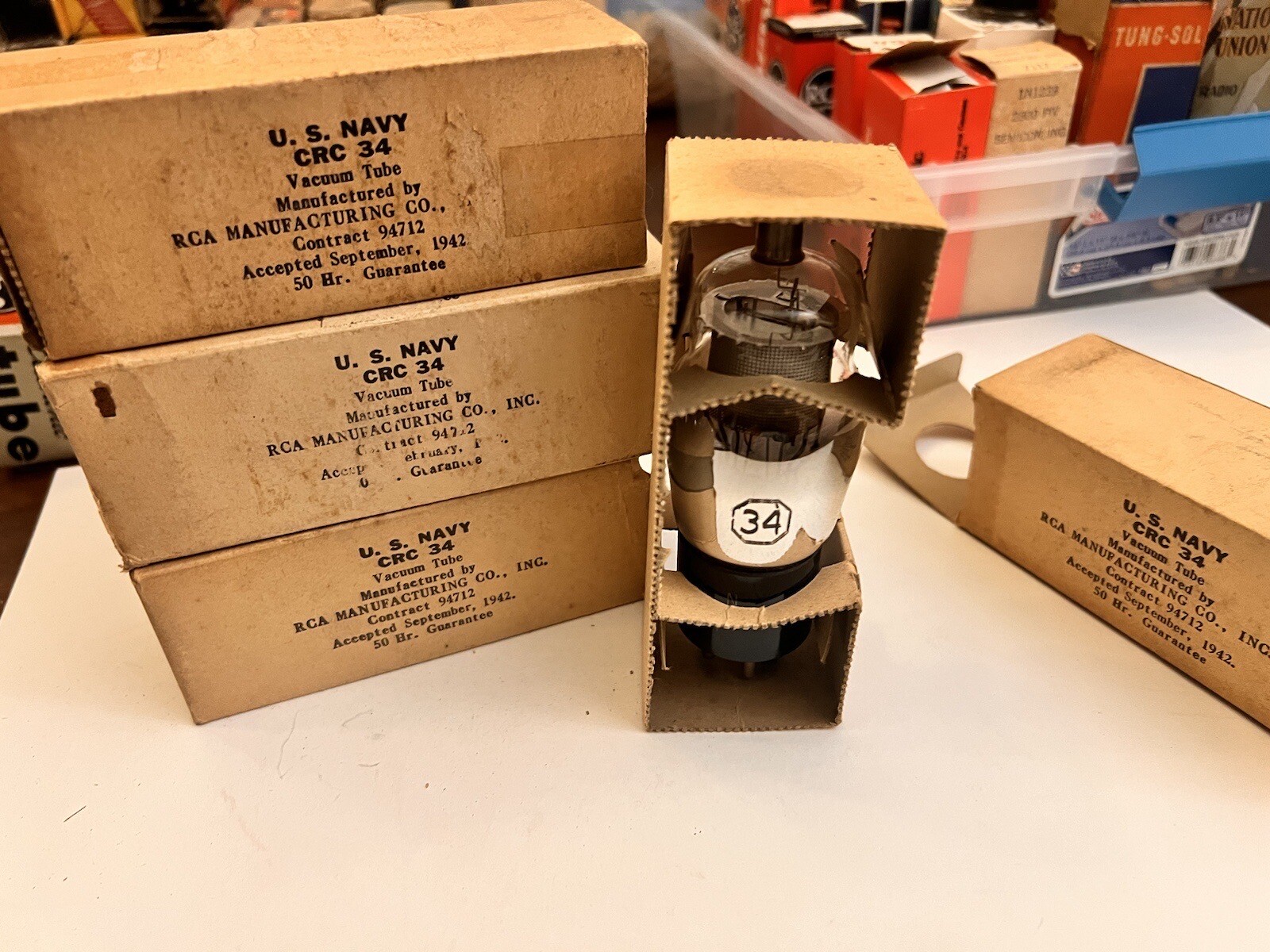 4 NOS 1942 USN CRC 34 Audio Pentode Silver Plate Audio Vacuum Tube US Navy Box