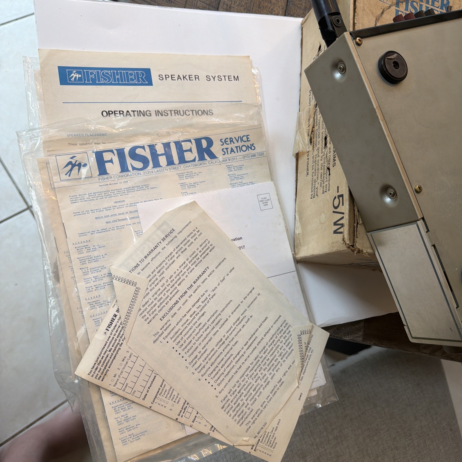 FISHER Stereo Tuner MODEL FM-M100 Original Box Vintage 1978 Paperwork Hi Fi