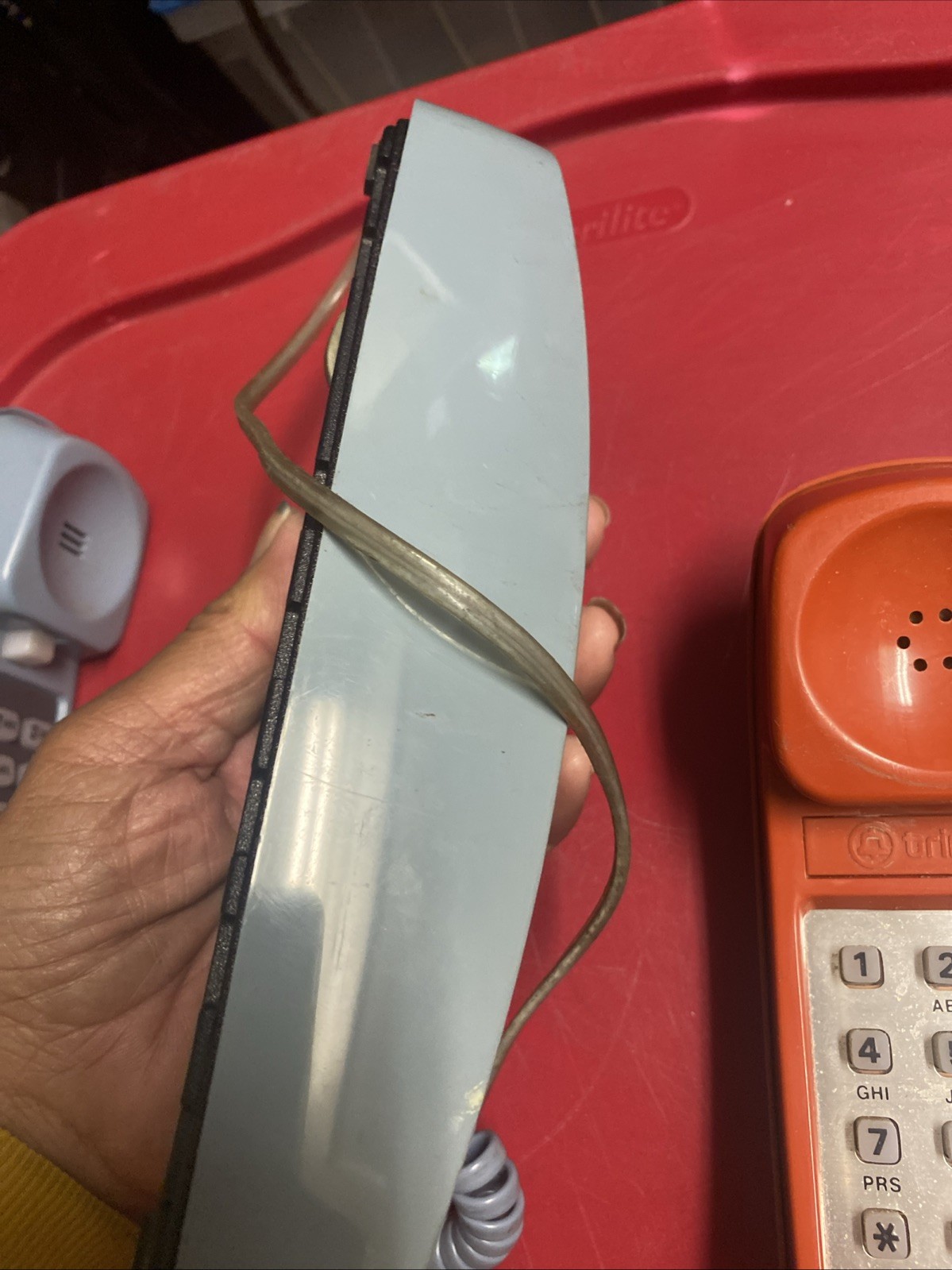 Vtg AT&T Trimline 210 Touch Tone Push Button Corded Phone Powder Blue+orange Lot