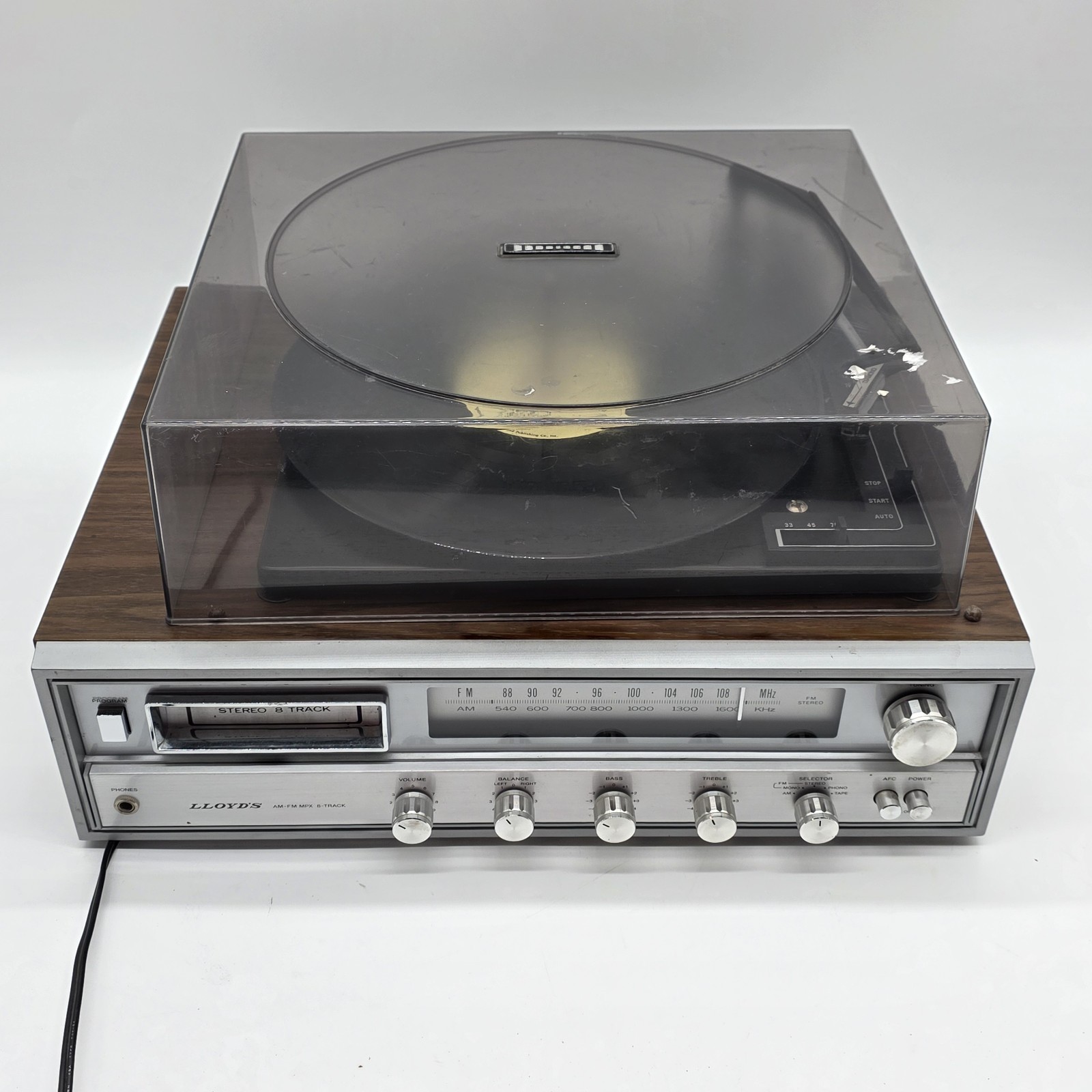 Vintage Lloyd’s Turntable Stereo System 8 Track AM/FM Receiver Parts Repair 132A