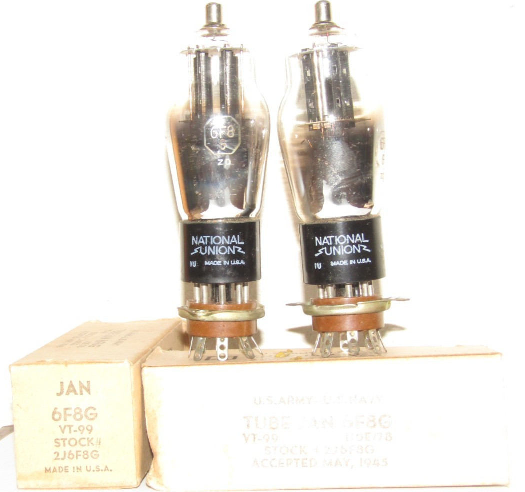 6F8G / 6F8 / VT99 JAN VACUUM TUBES MATCHED PAIR NATIONAL UNION Round Plate