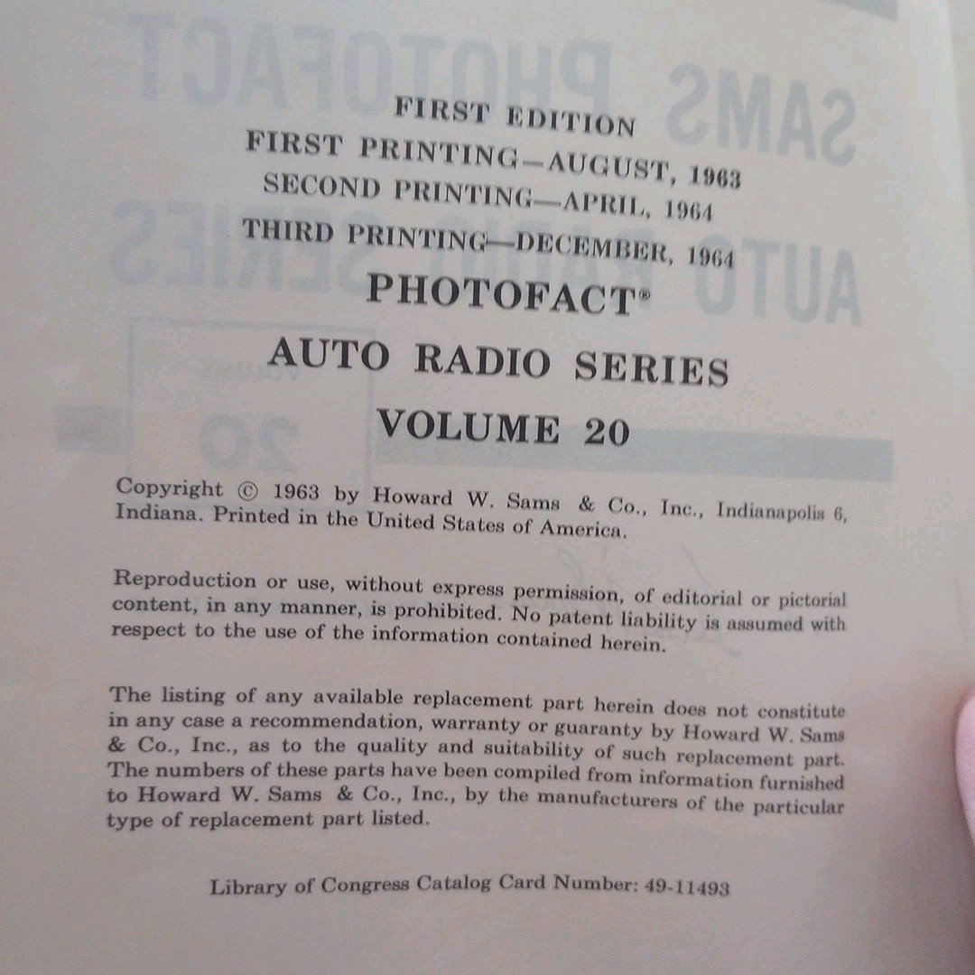 Sams Photofact AR 20 (Auto Radio Series AR 20) [Paperback] 1963
