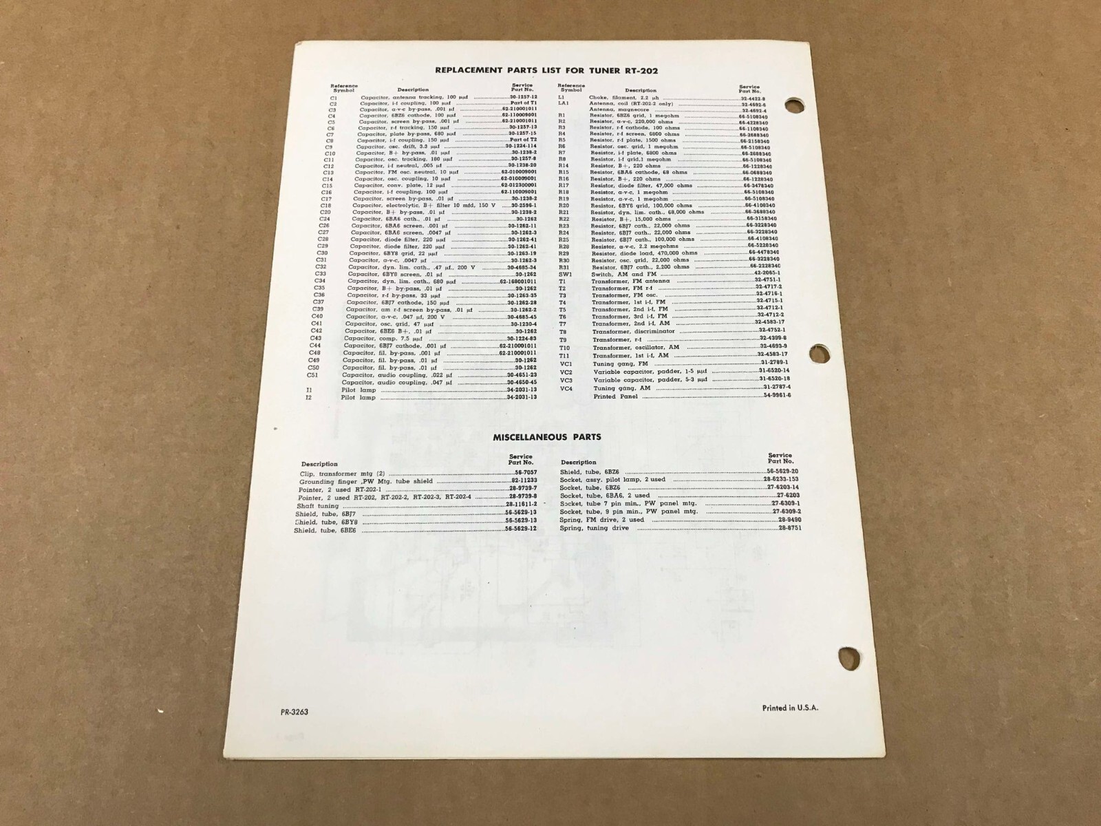 Vintage Philco Home Radio AM/FM Tuner Service Manual – Type RT-202
