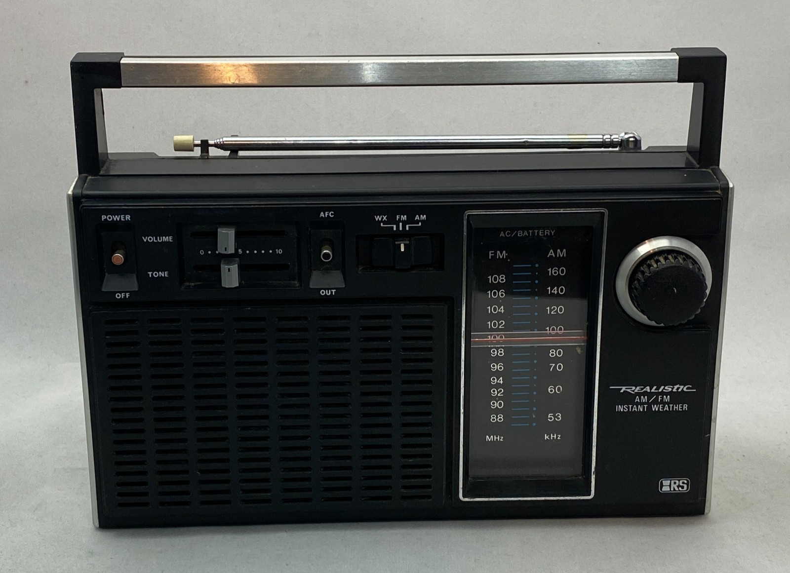 Vintage Realistic 12-653 Portable Radio AM FM WX Weather Band AC DC Antenna