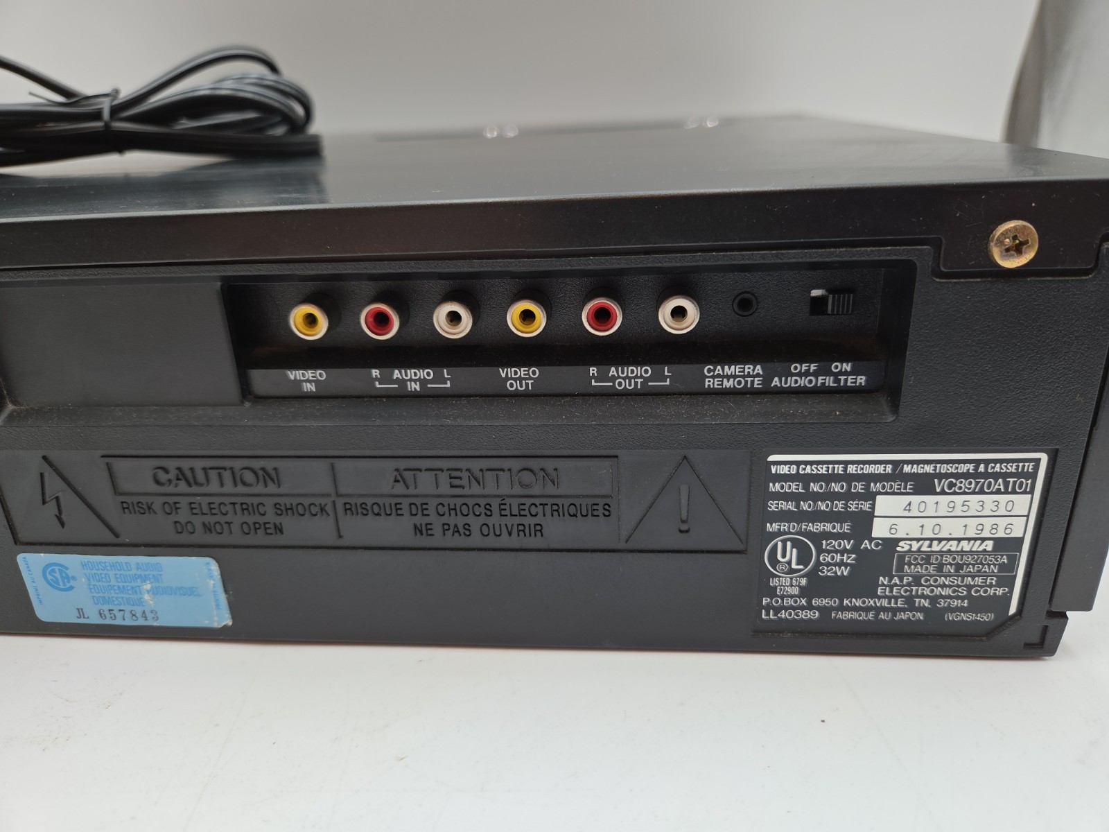 Sylvania VHS VC8970AT01 Video Cassette Recorder – Parts Or Repair Only