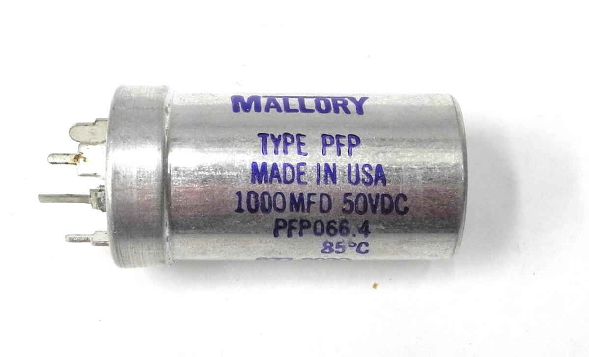 NOS Mallory PFP066.4 1000UF 50VDC 2″ x 1″ Electrolytic Can Capacitor. CC