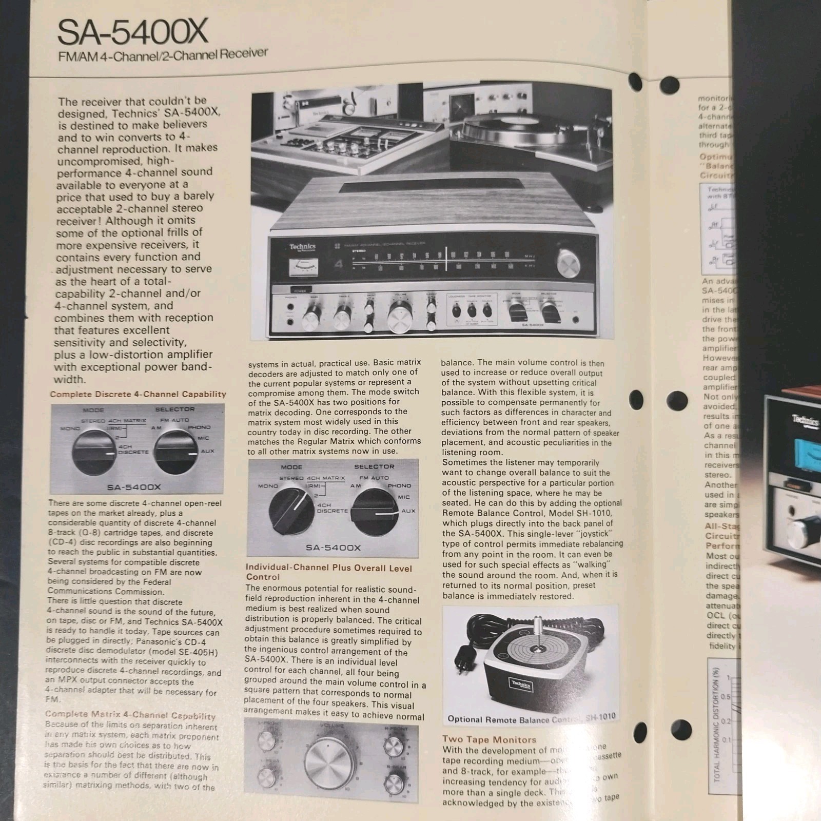 Vintage 1973 Technics SA-5400X Receiver Original Sales Brochure Fold-Out Rare